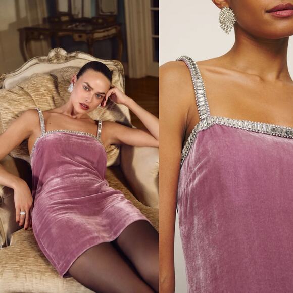 Reformation Pia Velvet Dress in Sugar Plum Pink - Picture 1 of 12